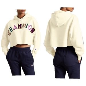 Champion Cropped Logo Hoodie Cream